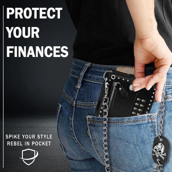 Gothic Chain Leather Wallet Goth Accessories Motif Design For Men's - Picture 4 of 7